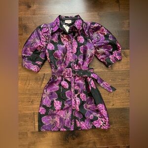 NWT- Ciebon- Size M- Misla Metallic Floral Print Minidress